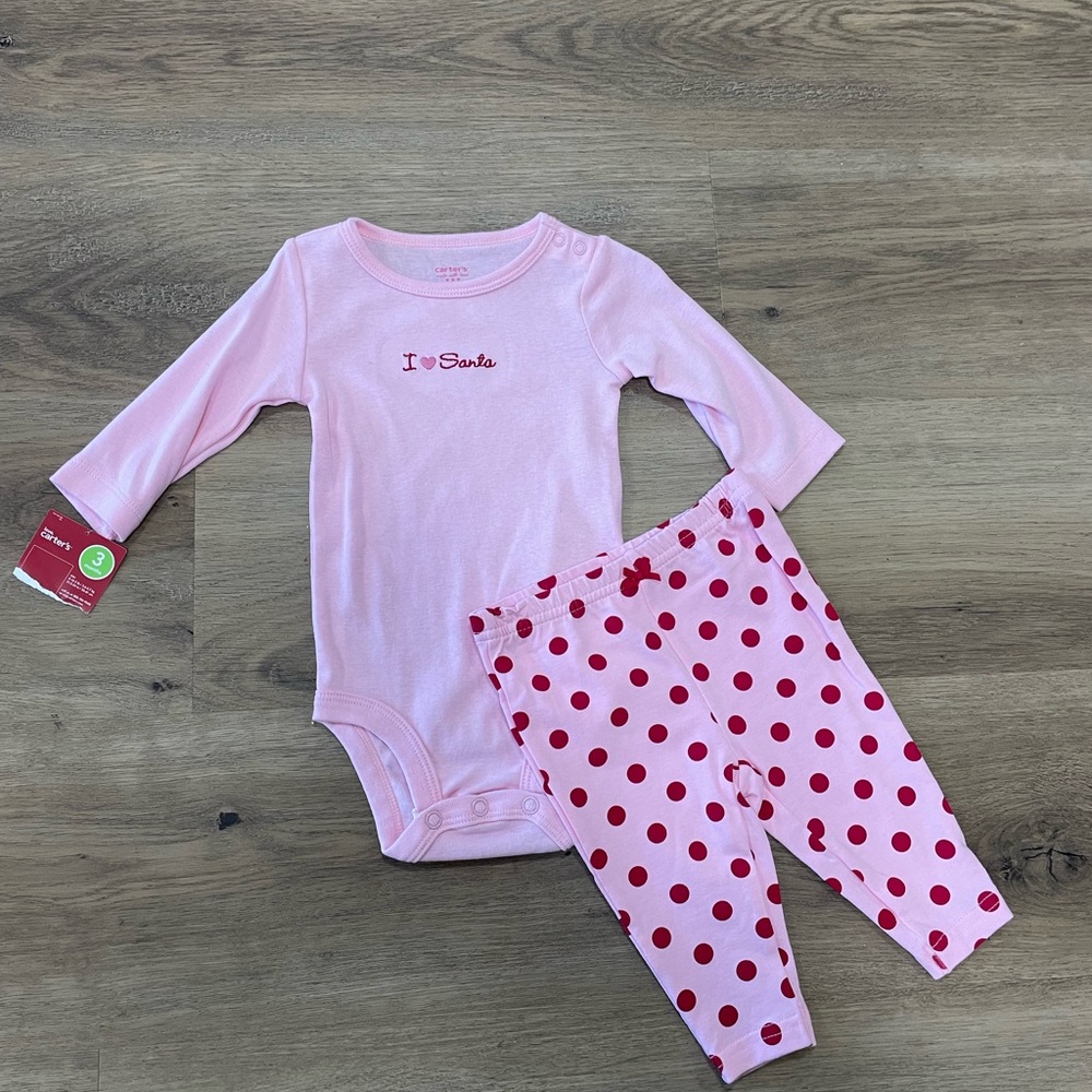 Carters baby girls “i love Santa” outfit onesie and pants (3 months)